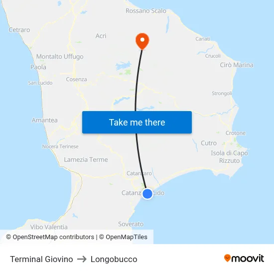 Giovino Terminal to Longobucco map