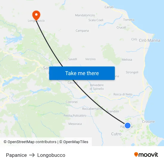 Papanice to Longobucco map