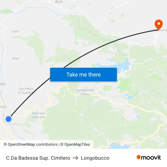 Upper Badessa District Cemetery to Longobucco map