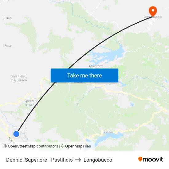 Upper Donnici - Pasta Factory to Longobucco map