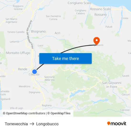 Torrevecchia to Longobucco map