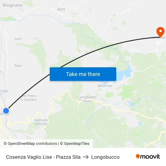 Cosenza Vaglio Lise - Piazza Sila to Longobucco map