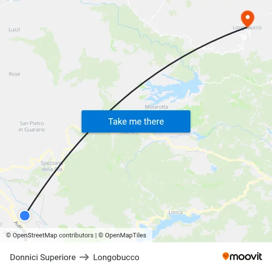 Upper Donnici to Longobucco map