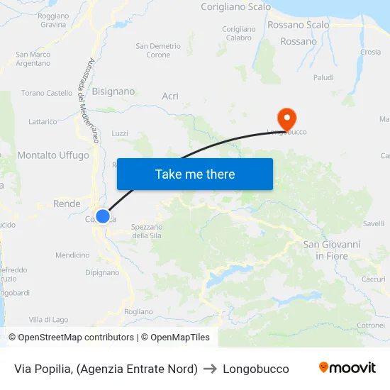 Via Popilia, (North Revenue Agency) to Longobucco map