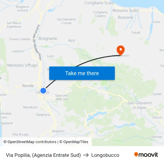 Via Popilia, (Revenue Agency South) to Longobucco map