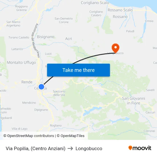 Via Popilia, (Senior Center) to Longobucco map