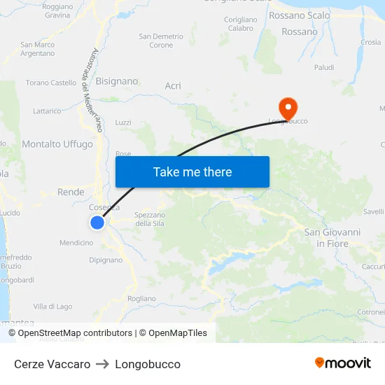Cerze Vaccaro to Longobucco map