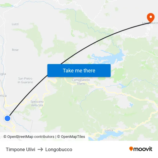 Timpone Ulivi to Longobucco map