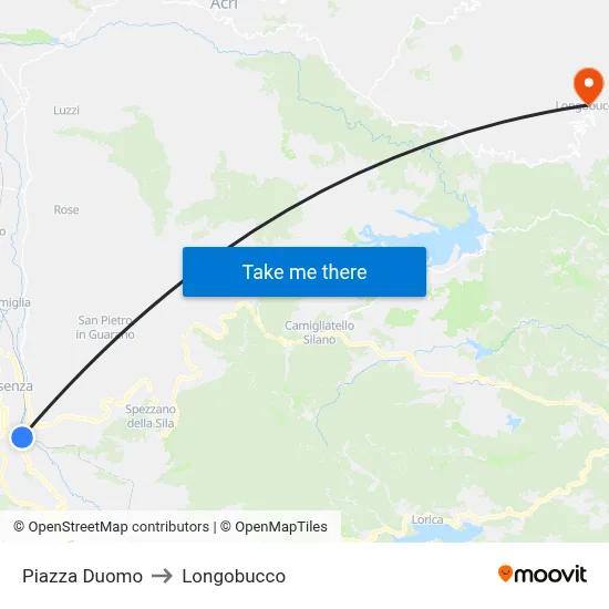 Cathedral Square to Longobucco map