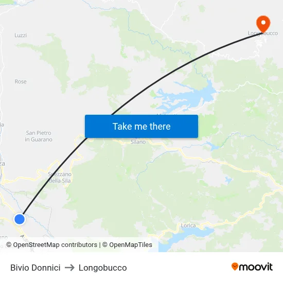 Donnici Junction to Longobucco map