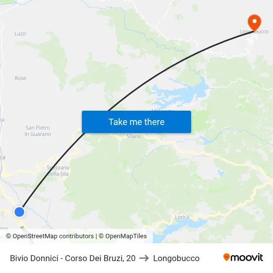 Donnici Junction - Bruzi Avenue, 20 to Longobucco map