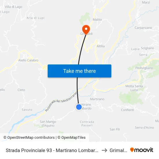 Provincial Road 93 - Martirano Lombardo to Grimaldi map