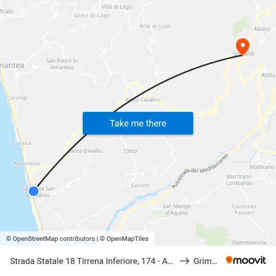 State Road 18 Tyrrhenian Coast, 174 - Amantea to Grimaldi map