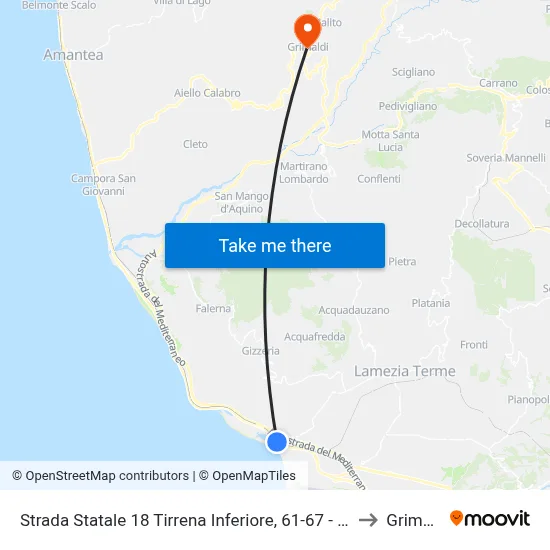 State Road 18 Tirrena Inferiore, 61-67 - Gizzeria to Grimaldi map