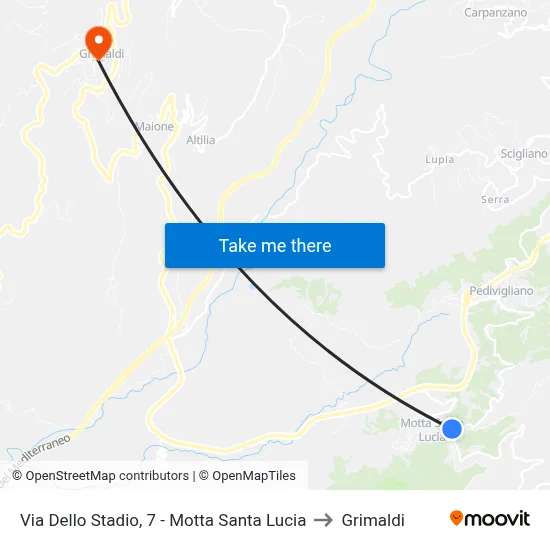 Via Dello Stadio, 7 - Motta Santa Lucia to Grimaldi map
