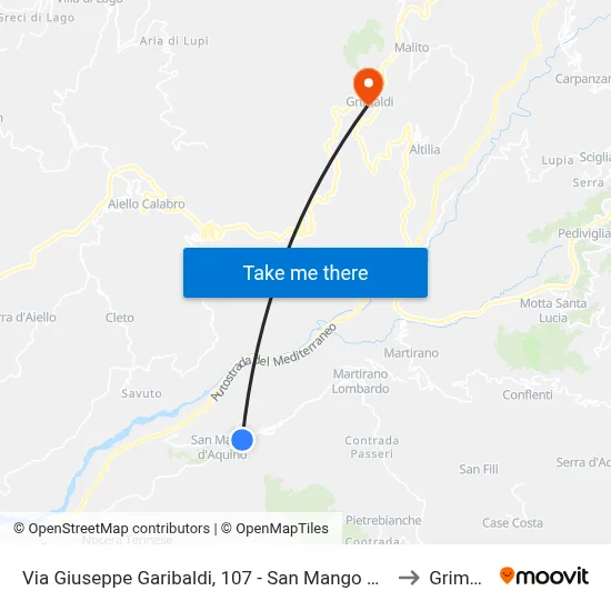 Via Giuseppe Garibaldi, 107 - San Mango D'Aquino to Grimaldi map