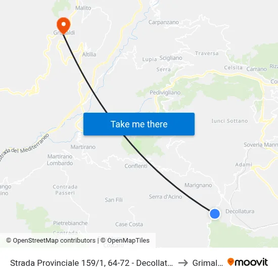 Provincial Road 159/1, 64-72 - Decollatura to Grimaldi map