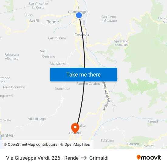 Via Giuseppe Verdi, 226 - Rende to Grimaldi map