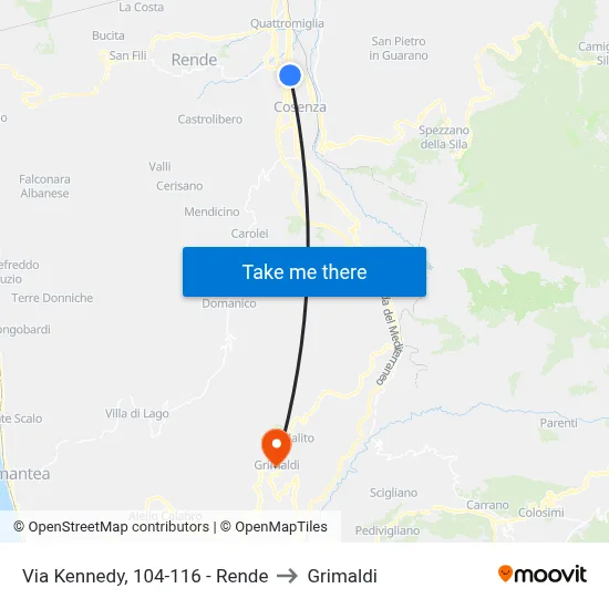 Via Kennedy, 104-116 - Rende to Grimaldi map