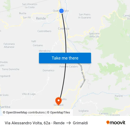 Via Alessandro Volta, 62a - Rende to Grimaldi map