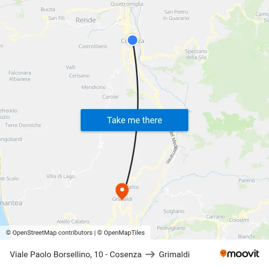 Paolo Borsellino Avenue, 10 - Cosenza to Grimaldi map