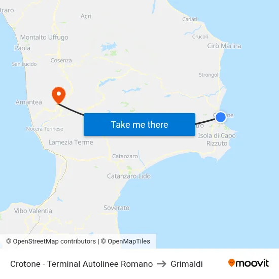Crotone - Romano Bus Terminal to Grimaldi map