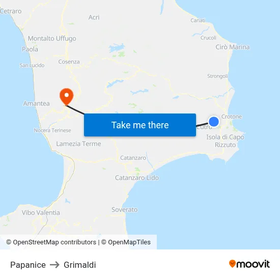 Papanice to Grimaldi map