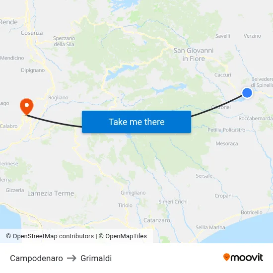 Campodenaro to Grimaldi map