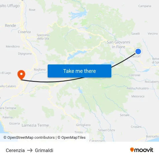 Cerenzia to Grimaldi map