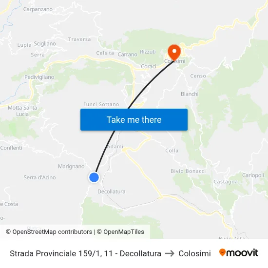 Provincial Road 159/1, 11 - Decollatura to Colosimi map