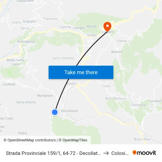Provincial Road 159/1, 64-72 - Decollatura to Colosimi map
