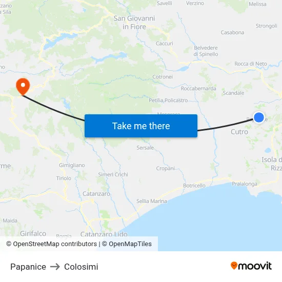Papanice to Colosimi map