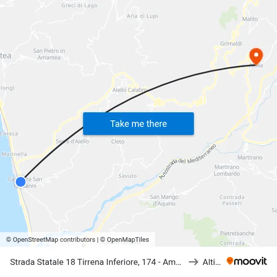 State Road 18 Tyrrhenian Coast, 174 - Amantea to Altilia map