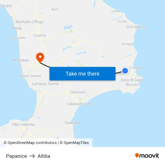 Papanice to Altilia map