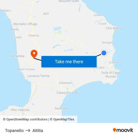 Topanello to Altilia map