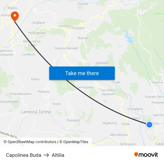 Buda Terminal to Altilia map