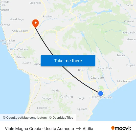 Magna Grecia Avenue - Aranceto Exit to Altilia map