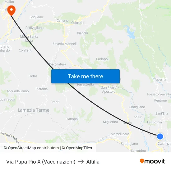 Pope Pius X Street (Vaccinations) to Altilia map
