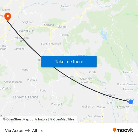 Aracri Street to Altilia map