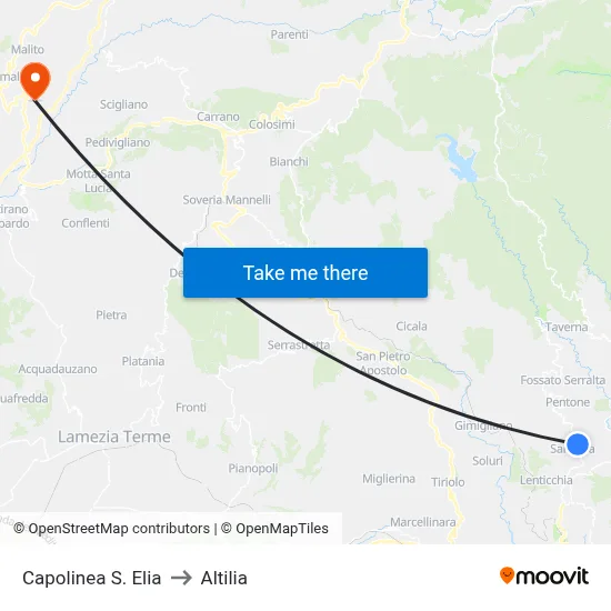S. Elia Terminal to Altilia map