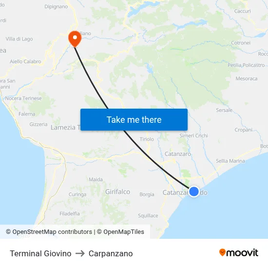 Giovino Terminal to Carpanzano map