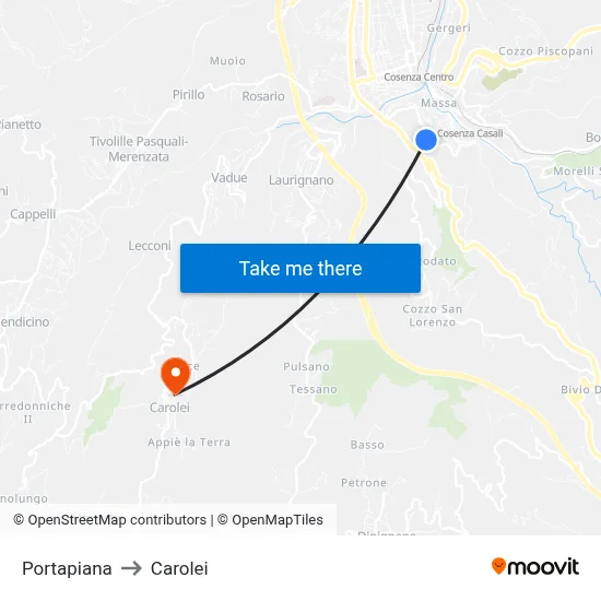 Portapiana to Carolei map