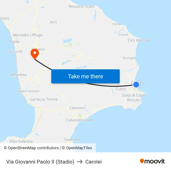 Giovanni Paolo II Street (Stadium) to Carolei map