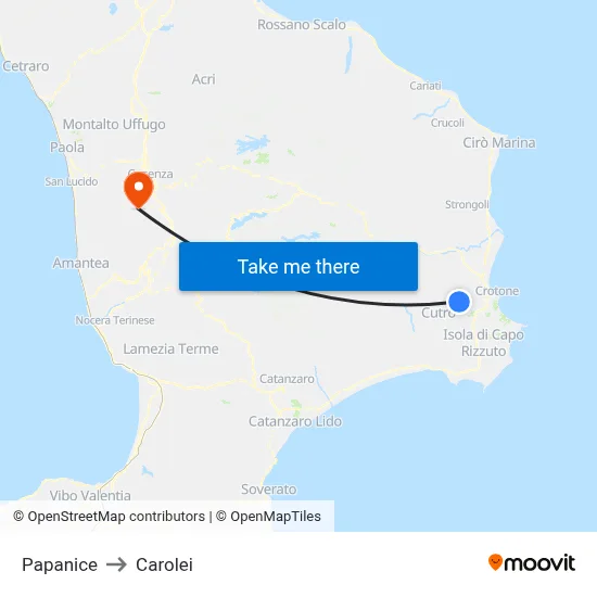 Papanice to Carolei map