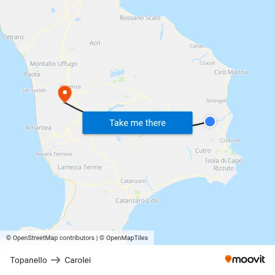 Topanello to Carolei map