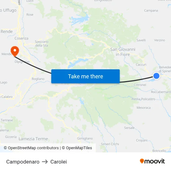 Campodenaro to Carolei map