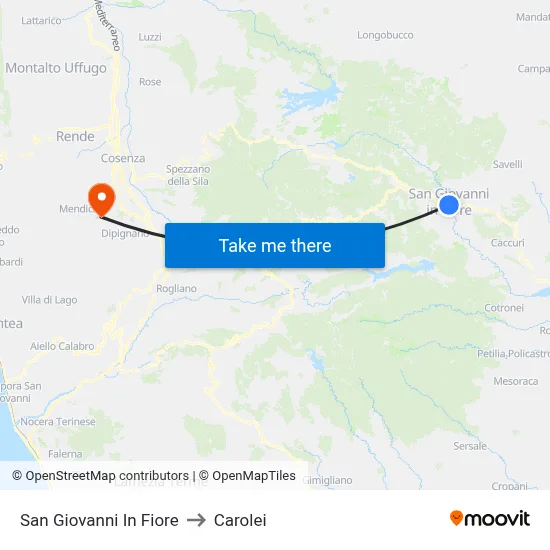 San Giovanni In Fiore to Carolei map