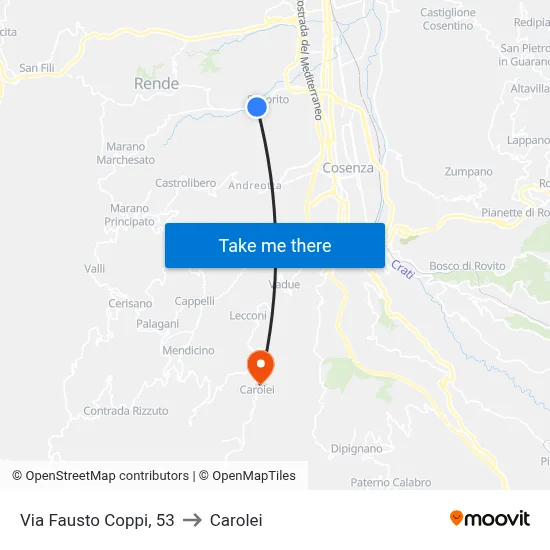 Via Fausto Coppi, 53 to Carolei map