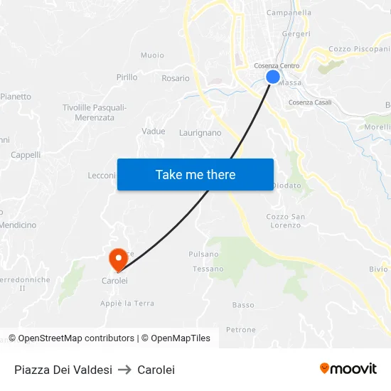 Waldensian Square to Carolei map