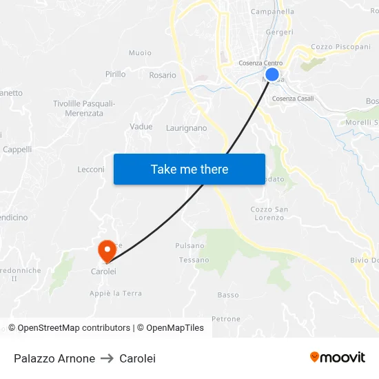 Arnone Palace to Carolei map